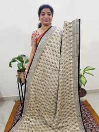 Modal Silk Saree Hand Block Prints - Cream