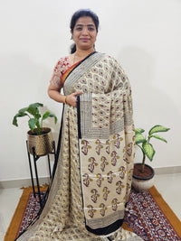 Modal Silk Saree Hand Block Prints - Cream