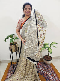 Modal Silk Saree Hand Block Prints - Cream