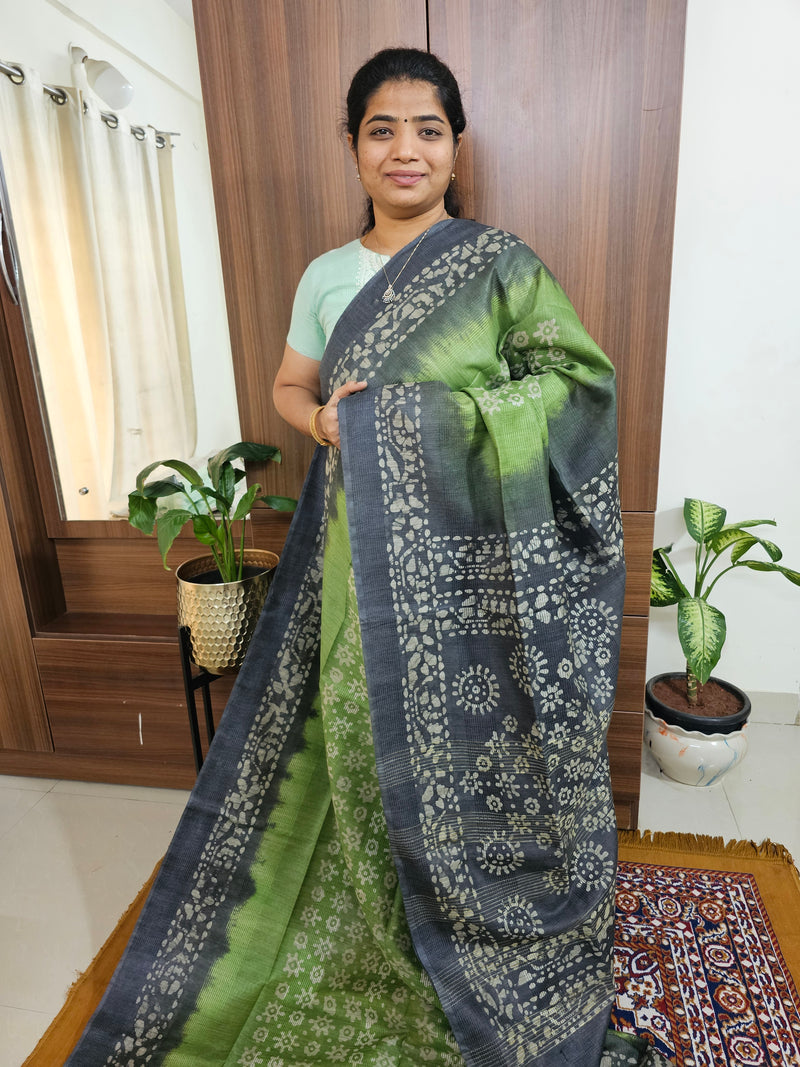 Bhagalpuri with Batik Print - Green with Grey
