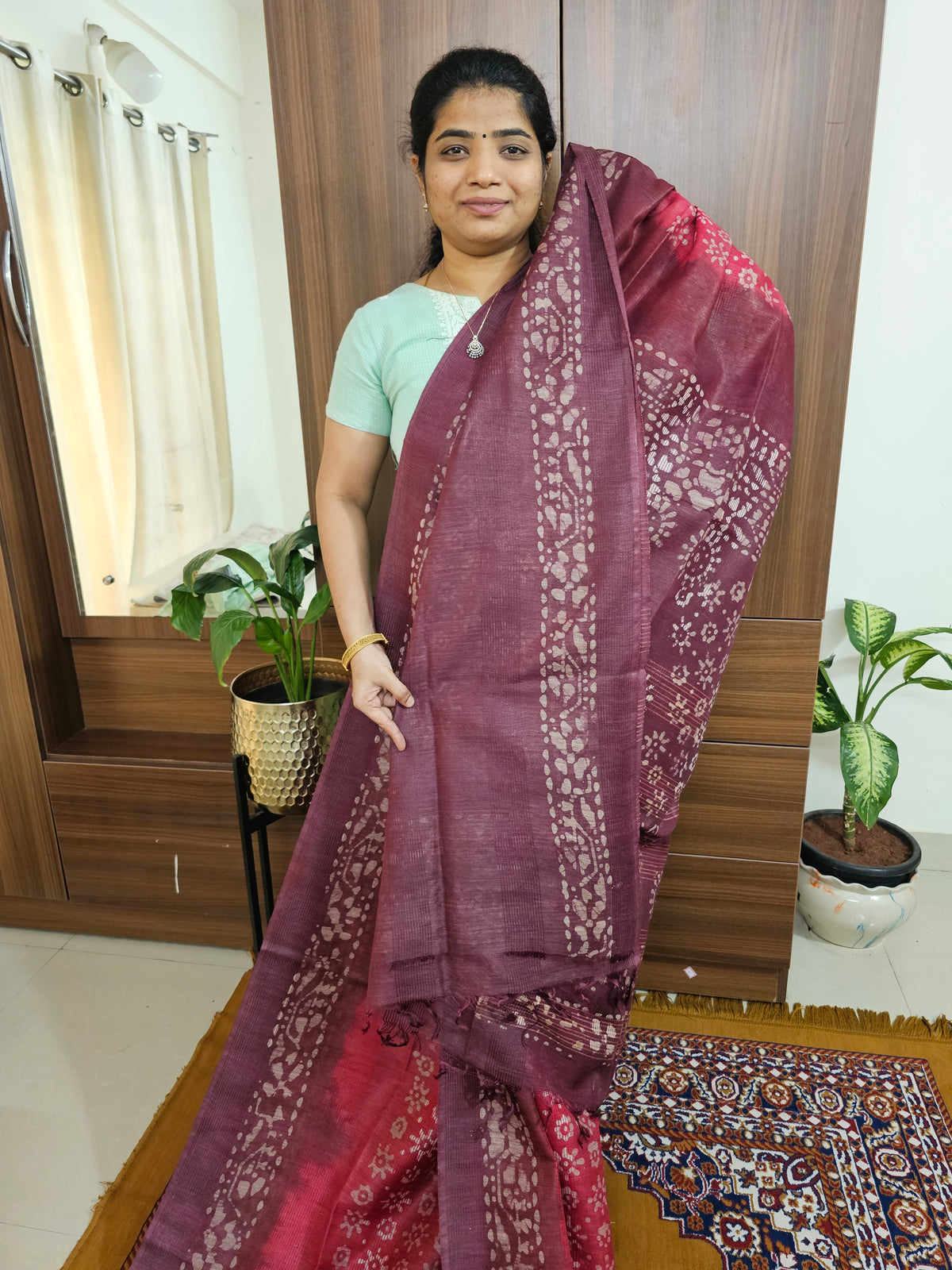 Bhagalpuri with Batik Print - Pink with Maroon