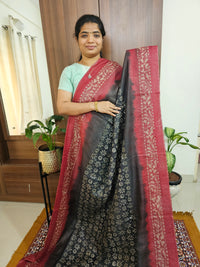 Bhagalpuri with Batik Print - Grey with Maroon
