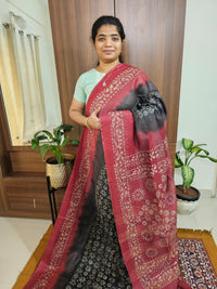 Bhagalpuri with Batik Print - Grey with Maroon