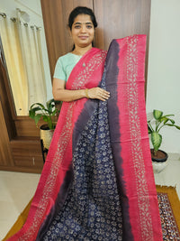 Bhagalpuri with Batik Print - Blue with Pink