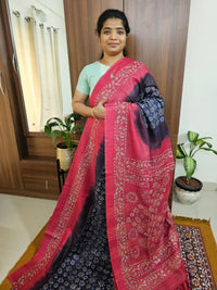 Bhagalpuri with Batik Print - Blue with Pink