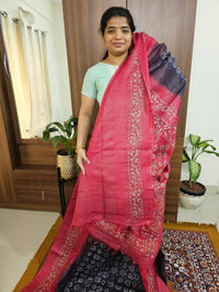 Bhagalpuri with Batik Print - Blue with Pink