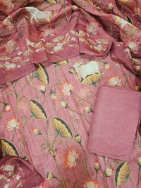 Chanderi with Katha Unstitched Salwar Suit  - Dark Onion Pink