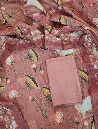 Chanderi with Katha Unstitched Salwar Suit  - Dark Peach