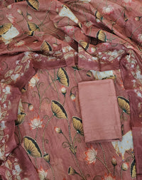 Chanderi with Katha Unstitched Salwar Suit  - Dark Peach