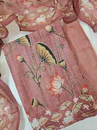 Chanderi with Katha Unstitched Salwar Suit  - Dark Peach