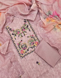 Chanderi with Heavy Hand Emboridery Unstitched Salwar Suit  - Onion Pink