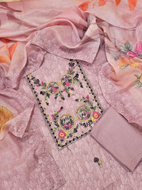 Chanderi with Heavy Hand Emboridery Unstitched Salwar Suit  - Onion Pink