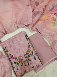 Chanderi with Heavy Hand Emboridery Unstitched Salwar Suit  - Onion Pink