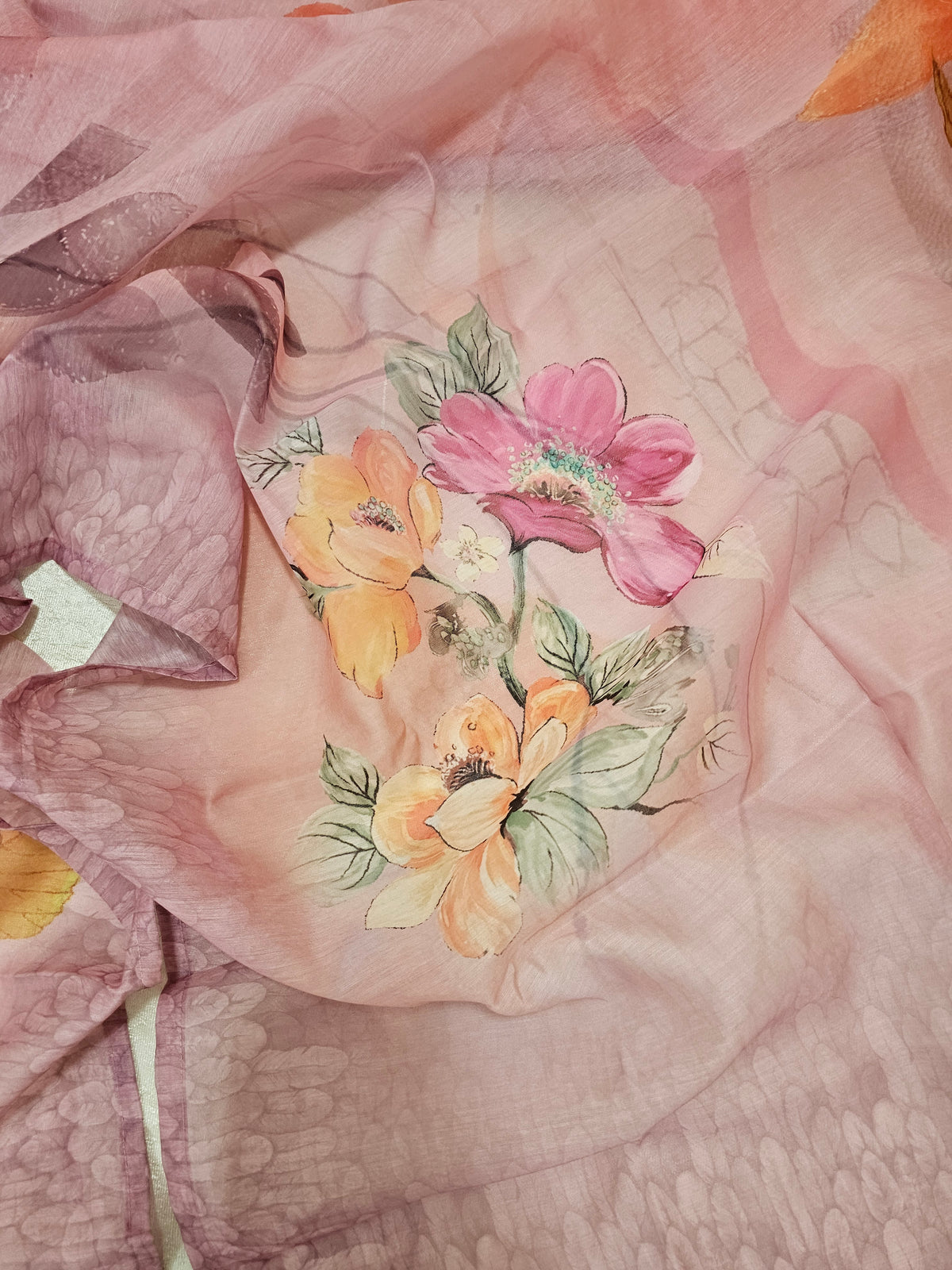 Chanderi with Heavy Hand Emboridery Unstitched Salwar Suit  - Onion Pink