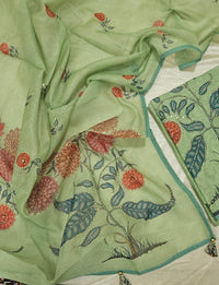 Chanderi with Katha Unstitched Salwar Suit  - Green