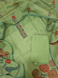 Chanderi with Katha Unstitched Salwar Suit  - Green