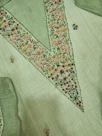 Linen with Hand Knot Work Unstitched Salwar - Green