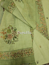 Linen with Hand Knot Work Unstitched Salwar - Green