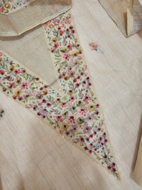 Linen with Hand Knot Work Unstitched Salwar - Cream
