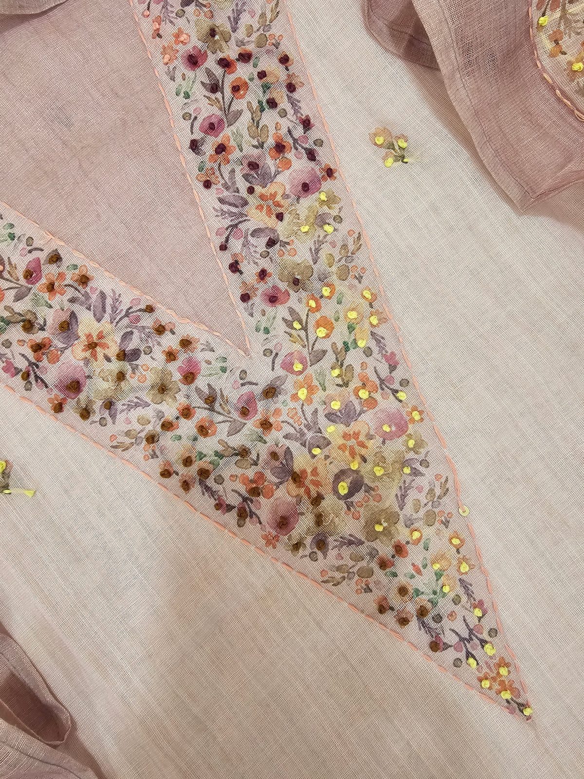 Linen with Hand Knot Work Unstitched Salwar - Lavender