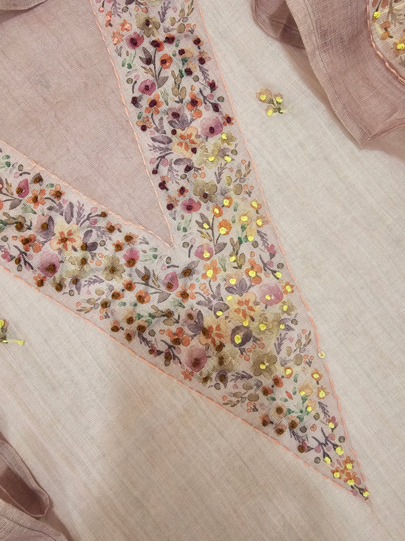 Linen with Hand Knot Work Unstitched Salwar - Lavender