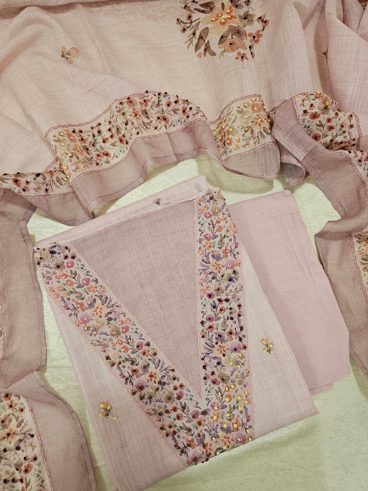 Linen with Hand Knot Work Unstitched Salwar - Lavender