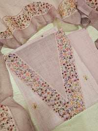 Linen with Hand Knot Work Unstitched Salwar - Lavender