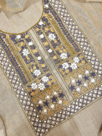 Linen Cotto with Heavy Hand Emboridery Unstitched Salwar - Beige