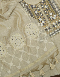 Linen Cotto with Heavy Hand Emboridery Unstitched Salwar - Beige