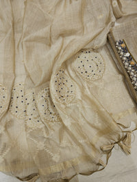 Linen Cotto with Heavy Hand Emboridery Unstitched Salwar - Beige