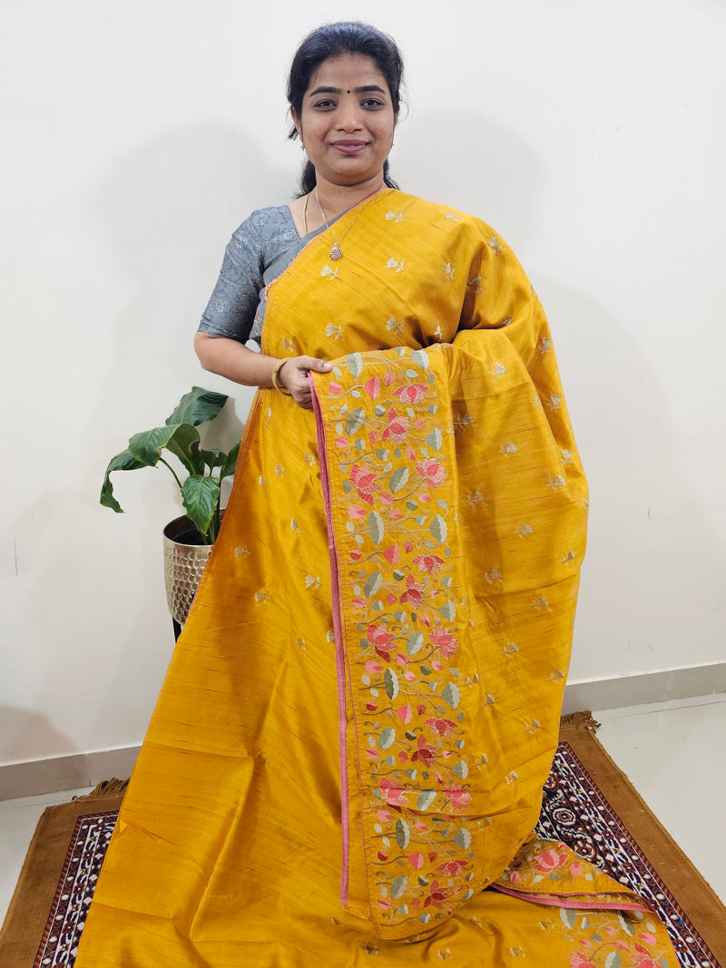 Semi Tussar with Multi Thread Heavy Emboridery Saree - Mango Yellow