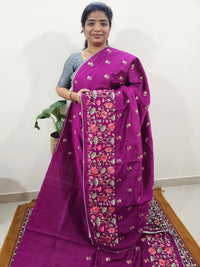 Semi Tussar with Multi Thread Heavy Emboridery Saree - Magenta Pink