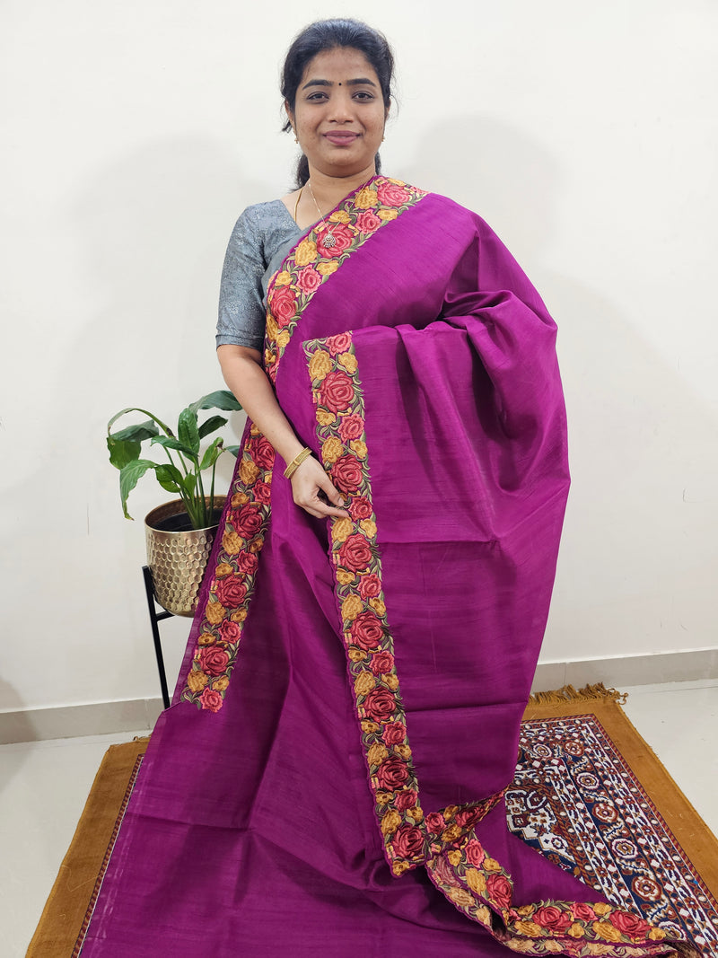 Semi Tussar with Multi Thread Heavy Emboridery Saree - Magenta Pink
