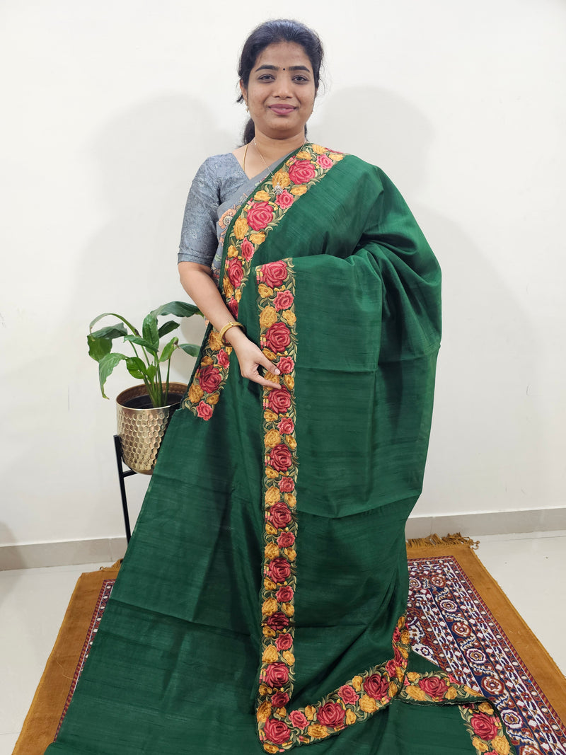 Semi Tussar with Multi Thread Heavy Emboridery Saree - Dark Green