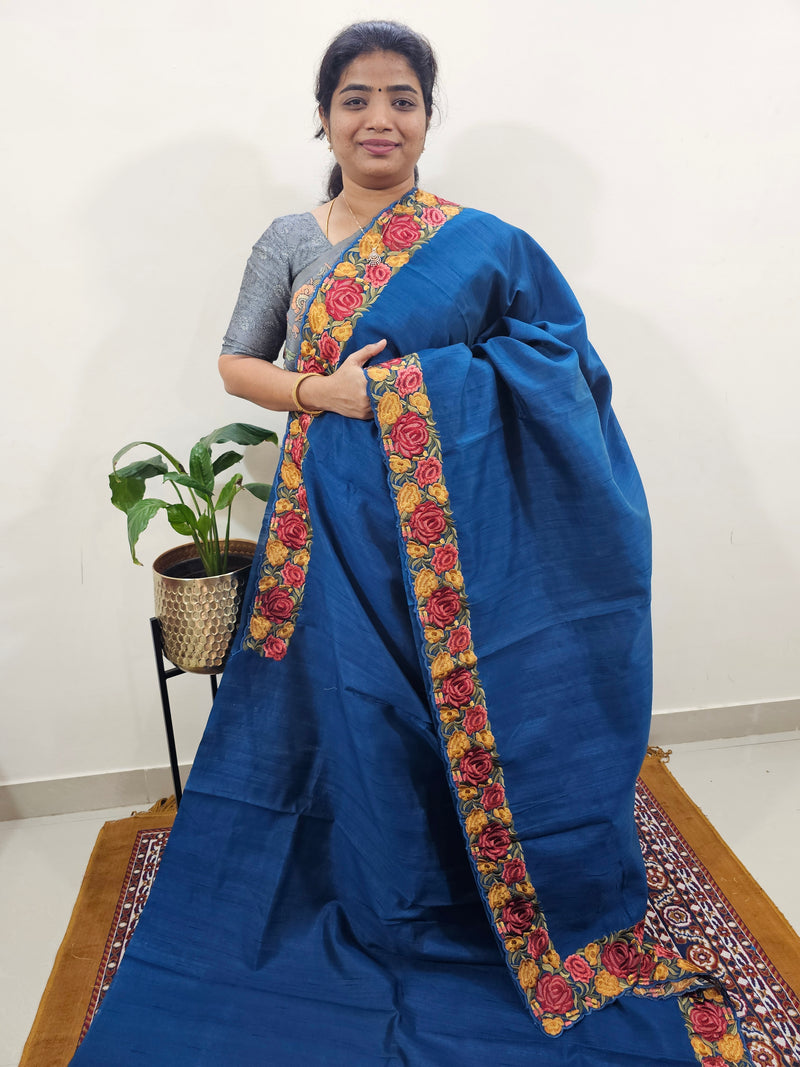 Semi Tussar with Multi Thread Heavy Emboridery Saree - Peacock Blue