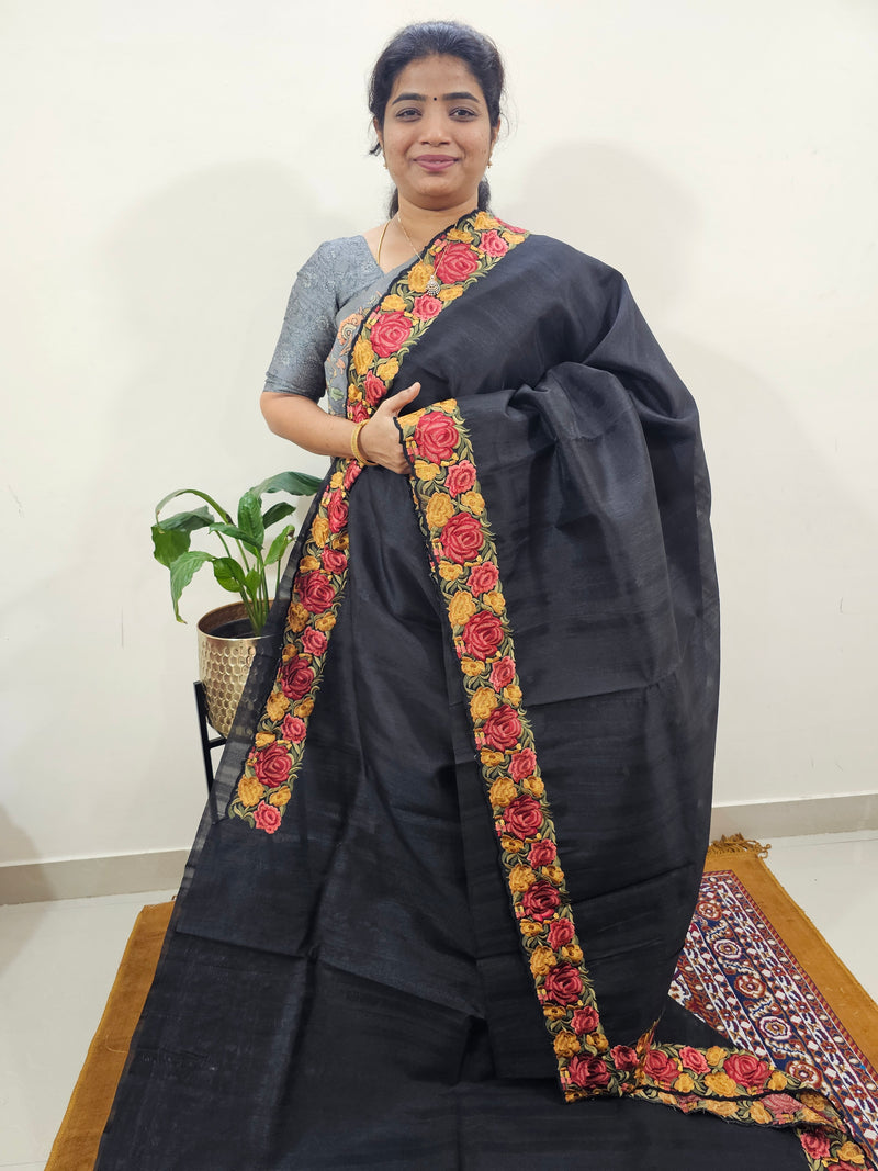 Semi Tussar with Multi Thread Heavy Emboridery Saree - Black