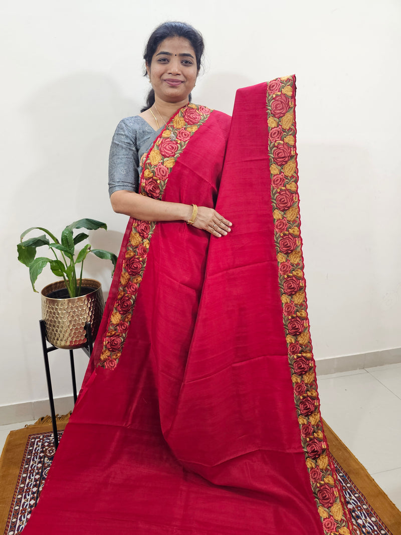Semi Tussar with Multi Thread Heavy Emboridery Saree - Red
