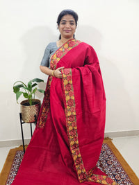 Semi Tussar with Multi Thread Heavy Emboridery Saree - Red