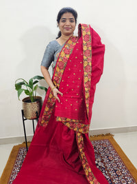Semi Tussar with Multi Thread Heavy Emboridery Saree - Red