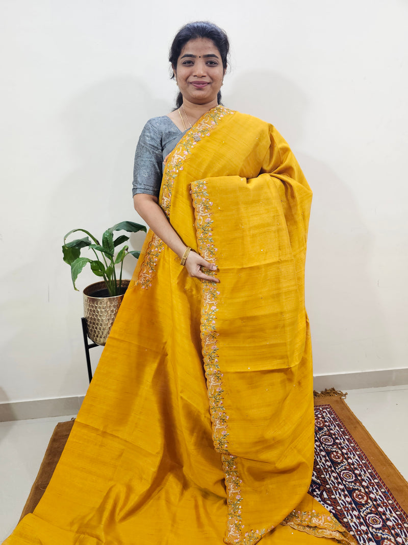 Semi Tussar with Multi Thread Heavy Emboridery Saree - Mango Yellow
