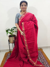 Semi Tussar with Multi Thread Heavy Emboridery Saree - Red
