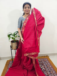 Semi Tussar with Multi Thread Heavy Emboridery Saree - Red
