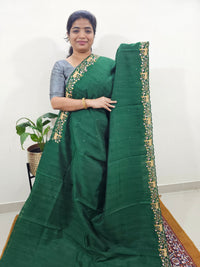 Semi Tussar with Multi Thread Heavy Emboridery Saree - Bottle Green