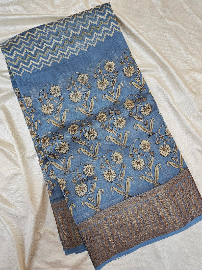 Pure Chanderi Butter Silk - Blue