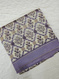 Pure Chanderi Butter Silk - Off-white with Lavender