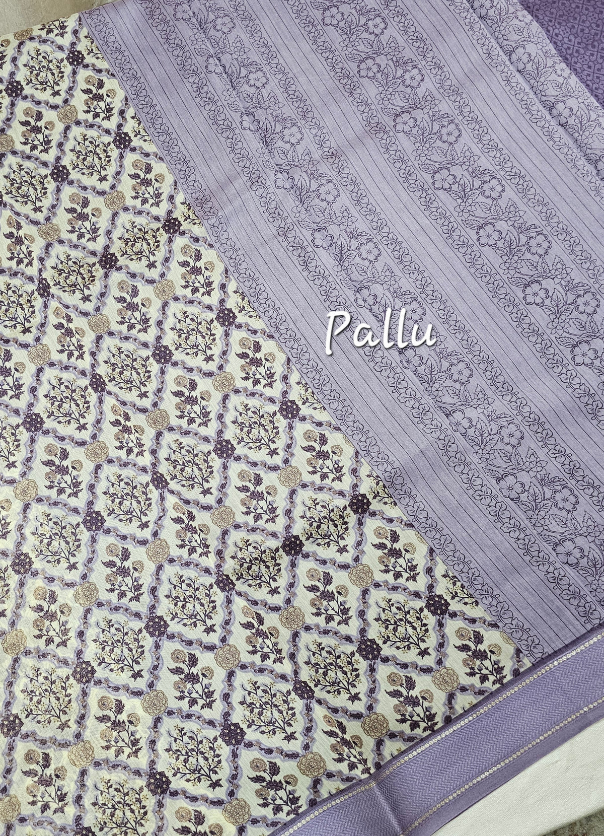 Pure Chanderi Butter Silk - Off-white with Lavender