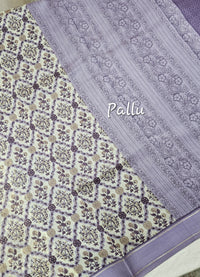 Pure Chanderi Butter Silk - Off-white with Lavender