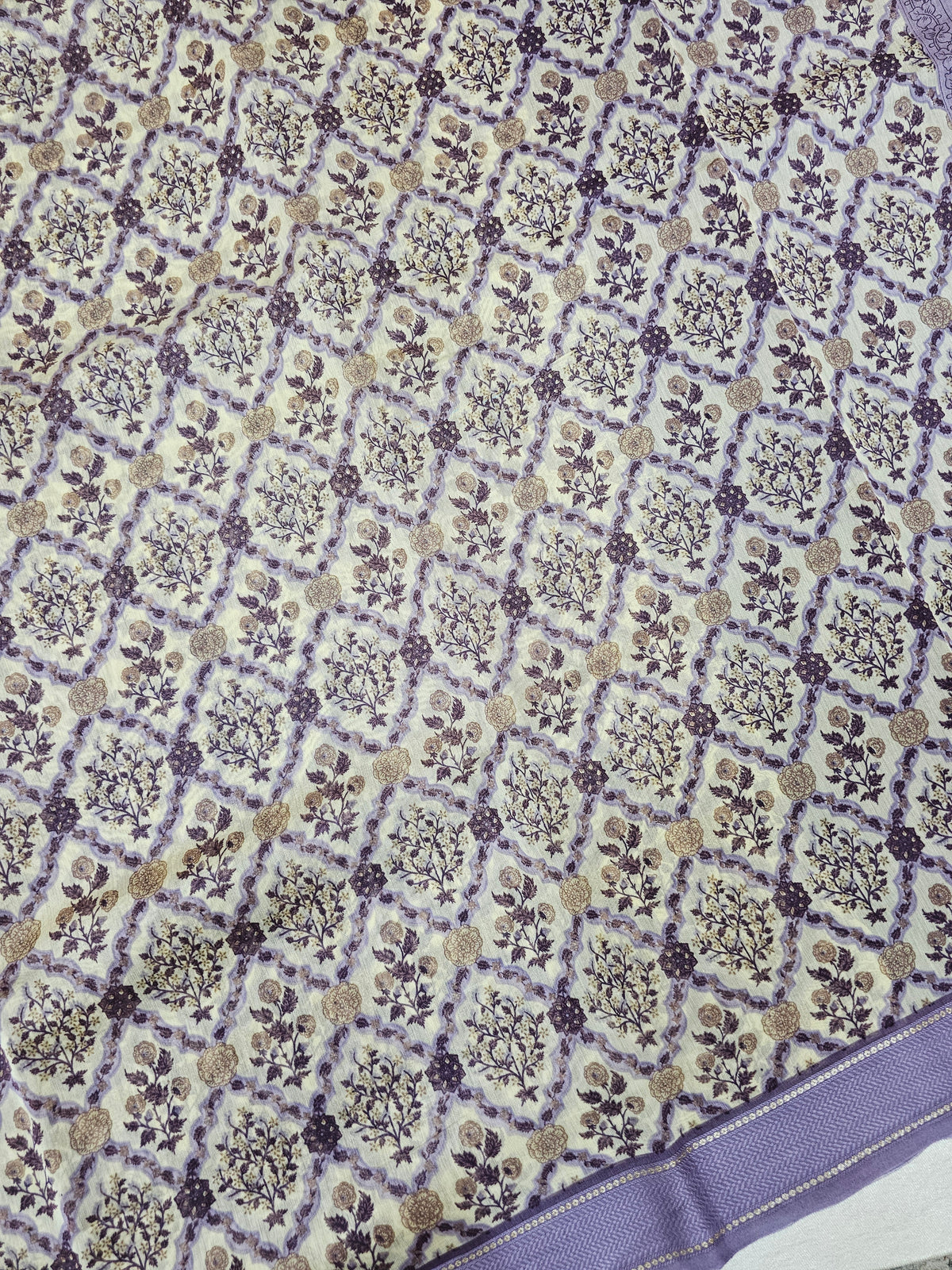 Pure Chanderi Butter Silk - Off-white with Lavender