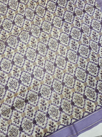 Pure Chanderi Butter Silk - Off-white with Lavender