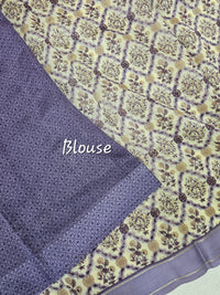 Pure Chanderi Butter Silk - Off-white with Lavender